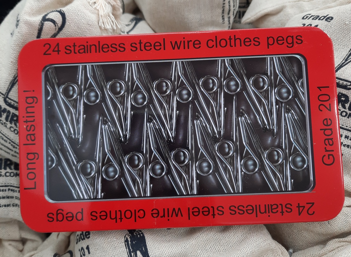 Stainless Steel Clothes Pegs 24 Wire Pegs Gift Tin Sustainable Eco