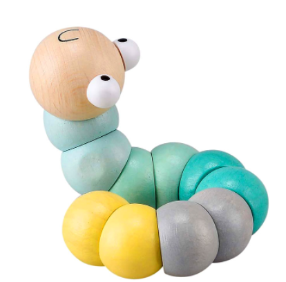 Jointed Wooden Worm Toy Pastel Green