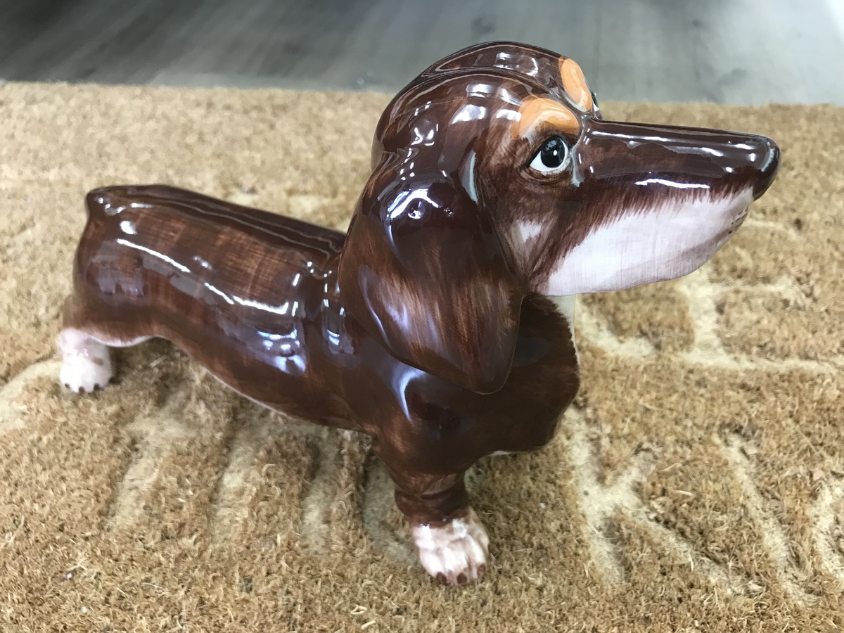 Dachshund Sausage Dog Money Box Ceramic Hand Painted 16 cm Tall