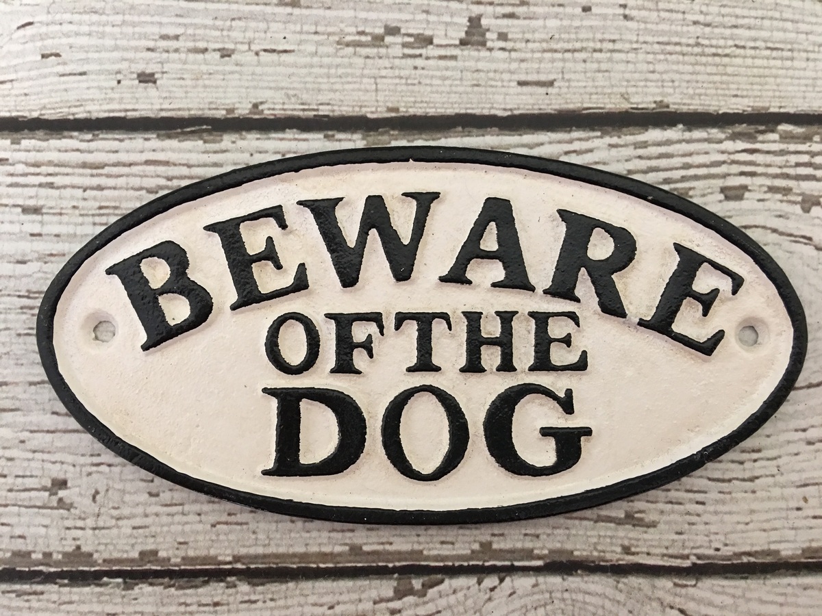BEWARE OF THE DOG oval cast iron sign