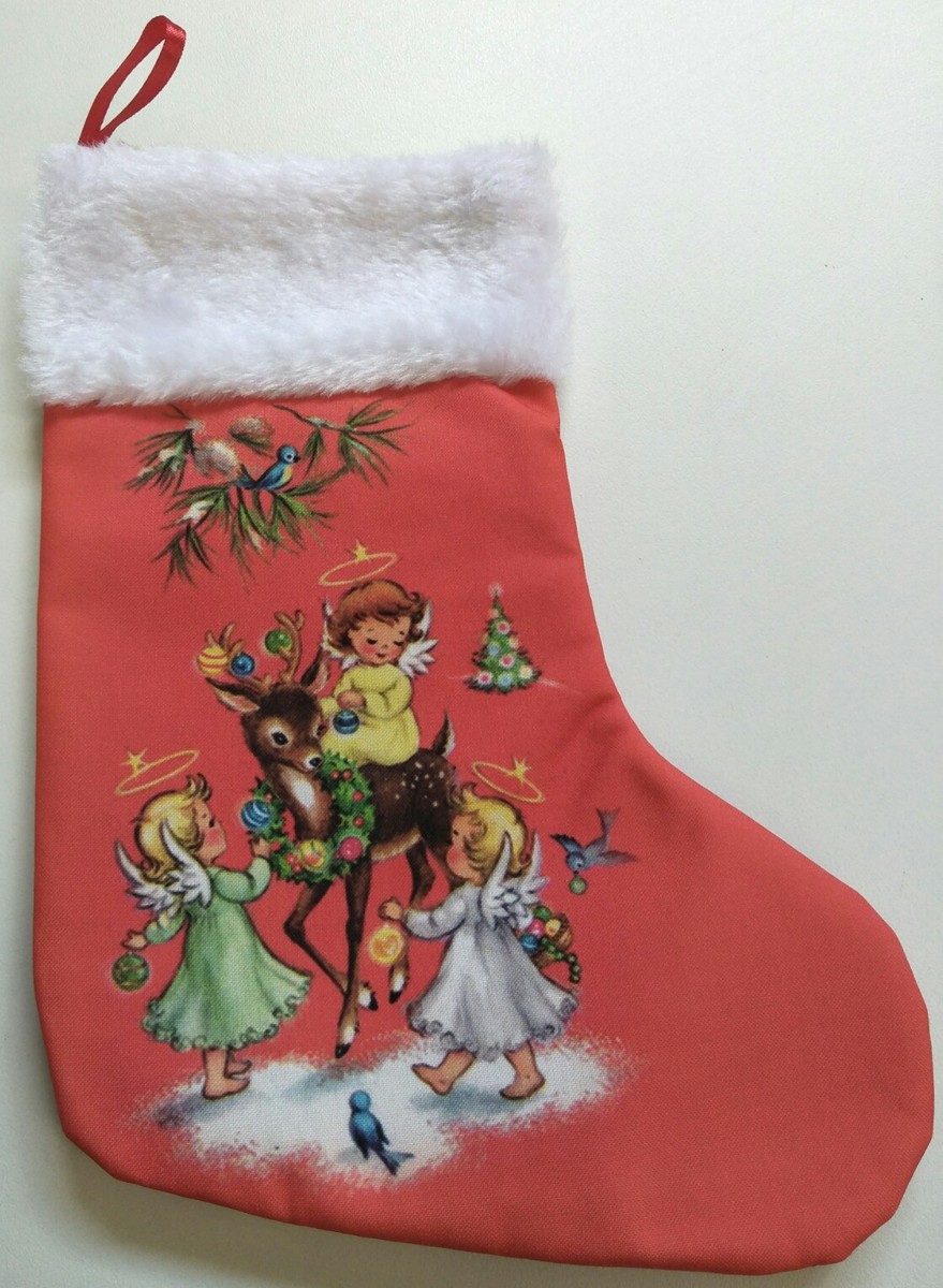 Christmas Stocking Vintage Inspired Angels & Reindeer