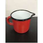 Red & White Enamel Jug - 10 cm Tall 