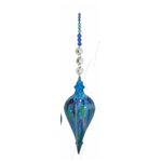 Blue Beaded Blown Glass Painted Bauble - Made In WA - Pointed