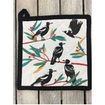 Magpie & Gum Leaves Square Pot Holder | Cotton | Australian Design 