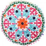 Embroidered Round Cushion | Bright & Cheerful | Orange Green | 43 cm Diameter