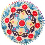 Embroidered Round Cushion - Bright & Cheerful - Blue Red - 43 cm Diameter