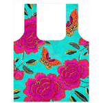 Fold Up Shopping Bag - Peony Turquoise - Anna Chandler