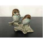 Ceramic Owls On Log Ornament - 6.5 cm Tall 