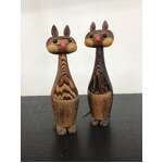 MCM Otagiri Cryptomeria Carved Cat Toothpick Holders x 2