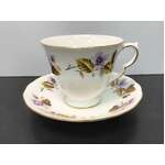 VINTAGE Queen Anne Bone China Tea Cup Duo | Purple Flower 
