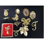 VINTAGE Brooch Lot of 12  | Gold Tone | All Wearable
