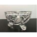 VINTAGE Small Crystal Bowl | Scroll Tripod Feed | Etched Flower | 11 cm Diameter