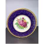 VINTAGE TG Green Church Gresley Display Plate | Cobalt Blue w Red Rose Motif | M Langbroek | 27.5 cm