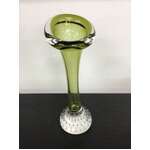 VINTAGE Green Aseda Glasbruk Jack in the Pulpit Vase w Bubble Base 