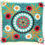 Boho Embroidered Square Cushion | Bright & Cheerful | Teal 45cm