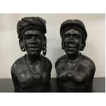 VINTAGE Wood Carved Bust - Man & Woman 