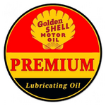 Golden Shell Motor Oil Premium - Reproduction Roud Tin Sign