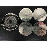 VINTAGE Silver Plate Coaster Set - Stand & 4 Coasters - Vinyl Backed 