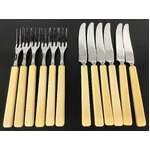 VINTAGE Wiltshire Faux Bone Handled Knives and Forks - Lot of 12