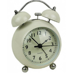 VINTAGE Style Cream Metal Alarm Clock - Bell Alarm Domed Glass - Silent Tick