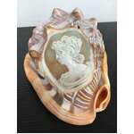VINTAGE Hand Carved Conch Cameo Lady Seashell - Large 