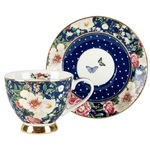 Tea Cup and Saucer - Bone China - Butterfly Navy