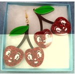 Retro Dangle Earrings | Cherries | Red Glitter