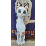 Wooden Cat Statue - Handcrafted - White - 50cm