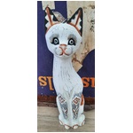 Wooden Cat Statue - Handcrafted - White - 40cm