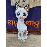 Wooden Cat Statue - Handcrafted - White - 30cm