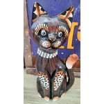 Wooden Cat Statue - Handcrafted - Cheetah Print - 20cm