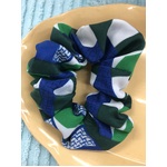 Retro Fabric Scrunchie - Blue Green Print - Hand Made - Suitable for BIG HAIR
