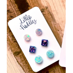 GlitterPOP Resin Stud Earrings - Little Puddles - Set of 3- Snow Blue Mint