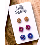 GlitterPOP Stud Earrings | Little Puddles | Set of 3 | Gold Blue Pink