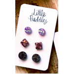 GlitterPOP Stud Earrings | Little Puddles | Set of 3 | Mauve Rose Black