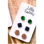 GlitterPOP Resin Stud Earrings - Little Puddles - Set of 3 - Green Black Gold