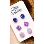 GlitterPOP Stud Earrings | Little Puddles | Set of 3 | Blue Pink Snow