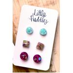 GlitterPOP Resin Stud Earrings - Little Puddles - Set of 3 - Mint Gold Pink