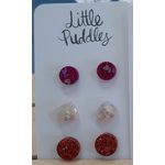 GlitterPOP Resin Stud Earrings - Little Puddles - Set of 3 - Pink Snow Bronze
