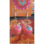 Funky Bobble Earrings - Pink Yellow Dot