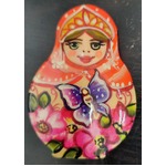 Babushka Matryoshka Nesting Doll Brooch | Hand Painted in Russia | Red