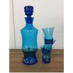 MCM Turquoise Blue Decanter w 3 Glasses - Made in Poland  