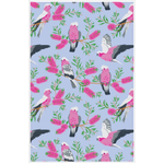 Pink & Grey Galah On Blue Cotton Kitchen Tea Towel