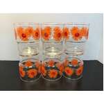 Sasaki Japan Orange Daisy Glass Tumblers | Set of 6 | Retro Floral Glassware