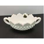 VINTAGE Fenton Milk Glass Double Handle Hobnail Dish 