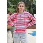Wool Blend Jumper | Lavender Pink Check Stripe | S/M