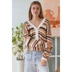 Wool Blend Cardigan | Brown & White Stripe | M/L