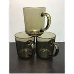 VINTAGE 1980's Arcoroc France Fume Smoked Glass Mugs x 3