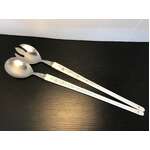 MIDCENTURY Stainless Steel Plastic Handle  Salad Servers | Rose Motif | Marked Foreign