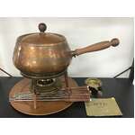 RETRO Rodd Japan Hammered Copper & Brass Fondue Pot Set - Complete